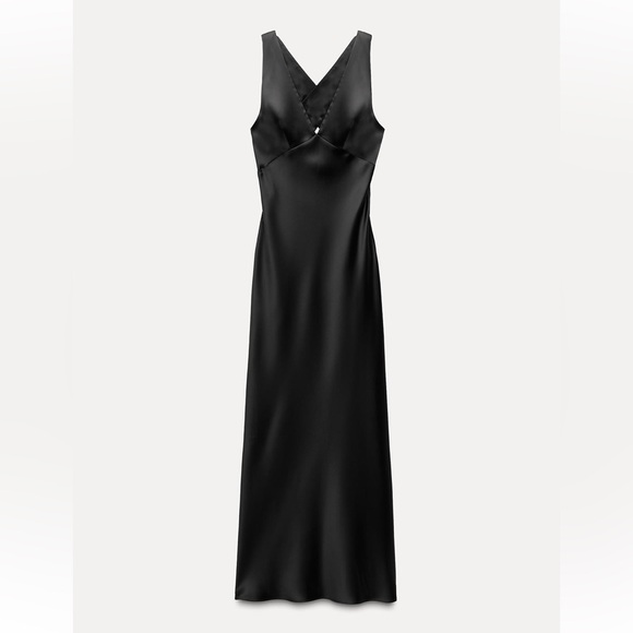 NWT Zara V-Neck Satin Effect Open Back Midi Dress - Picture 5 of 7